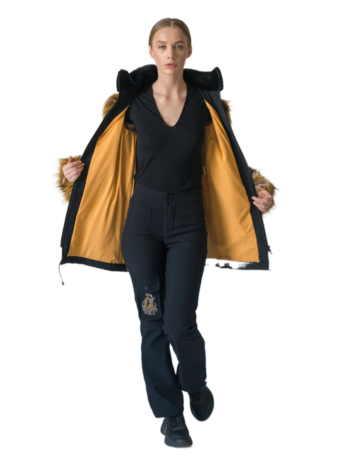 Куртка парка непродуваемая Fashion Style черная Лисица